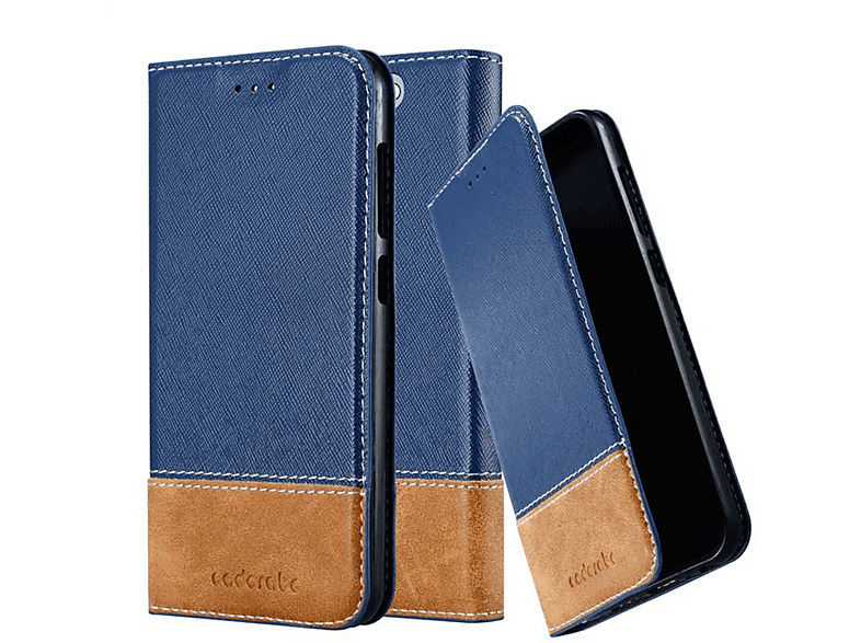 Bookcover, CADORABO DUNKEL A9, Hülle, HTC, BLAU Kunstleder ONE BRAUN