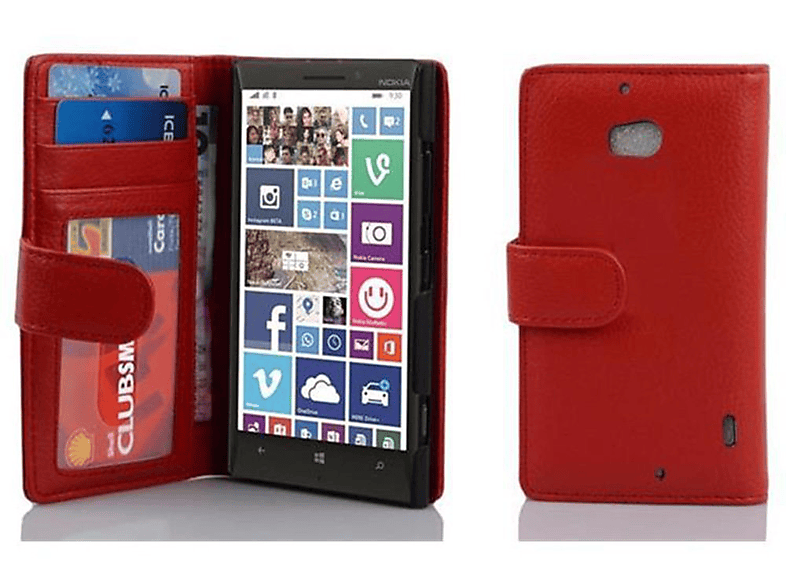 CADORABO Book Hülle mit Kartenfach ROT / INFERNO Nokia, Standfunktuon, 930, Bookcover, 929 Lumia