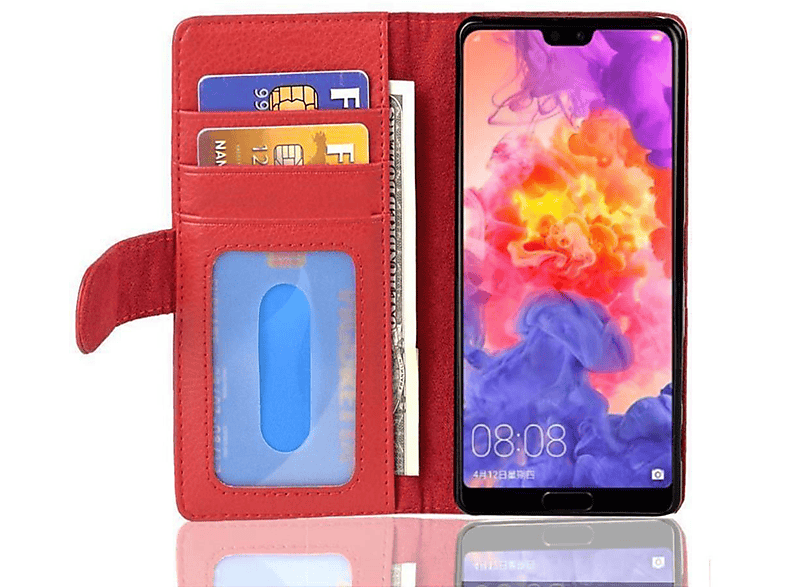 CADORABO Book Hülle mit Kartenfach PRO Huawei, P20 / P20 Standfunktuon, PLUS, Bookcover, ROT INFERNO