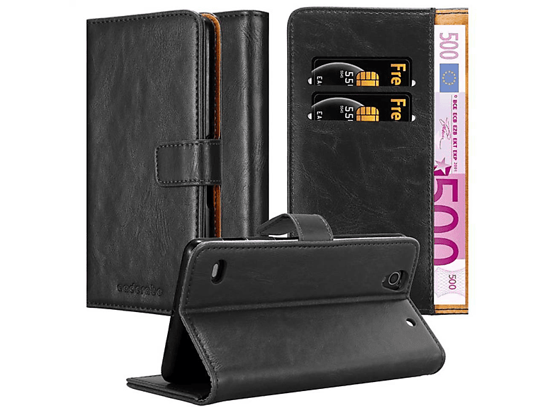 Book Sony, C4, GRAPHIT Bookcover, Hülle Xperia Style, SCHWARZ Luxury CADORABO