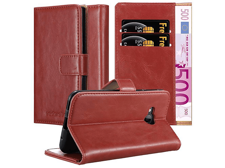 CADORABO Hülle Luxury Book Style, Bookcover, HTC, U PLAY, WEIN ROT