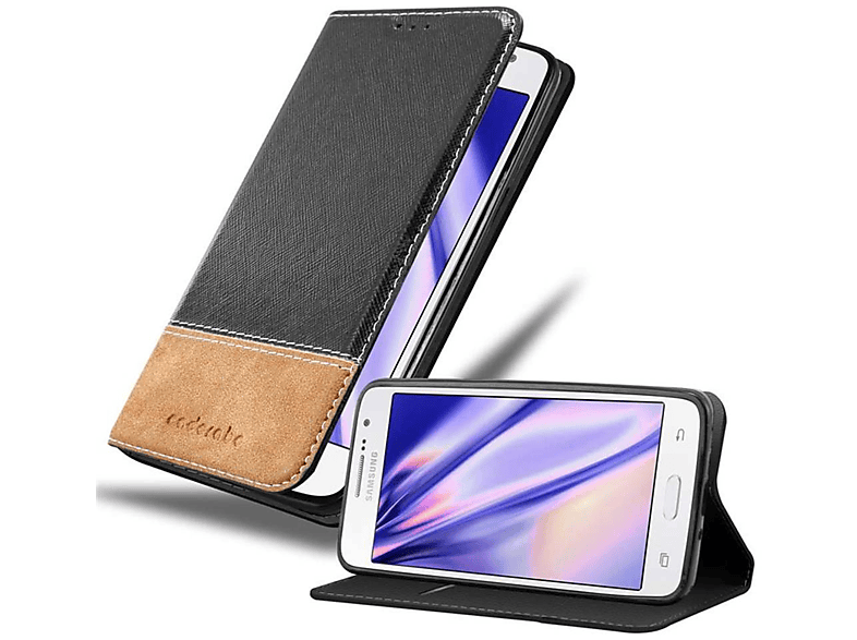 CADORABO Kunstleder Hülle, Bookcover, Samsung, Galaxy GRAND PRIME, SCHWARZ BRAUN | Bookcover