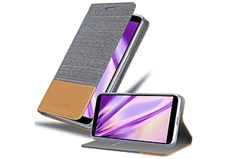 CADORABO Jeans Book Hülle, Bookcover, Samsung, Galaxy J4 PLUS, HELL GRAU BRAUN