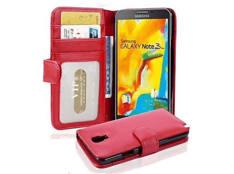 CADORABO 3 ROT Kartenfach Samsung, Standfunktuon, Book NOTE Galaxy NEO, Bookcover, Hülle mit INFERNO