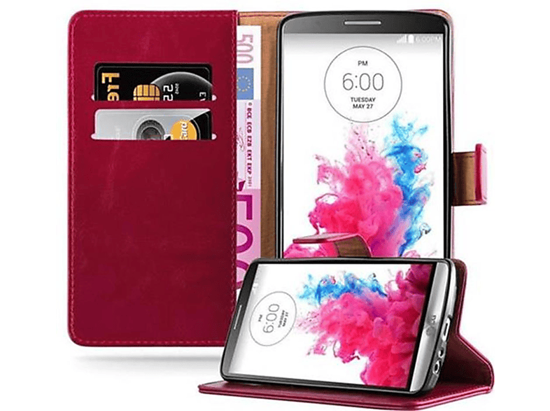 WEIN Hülle Bookcover, LG, G3, Luxury ROT CADORABO Style, Book