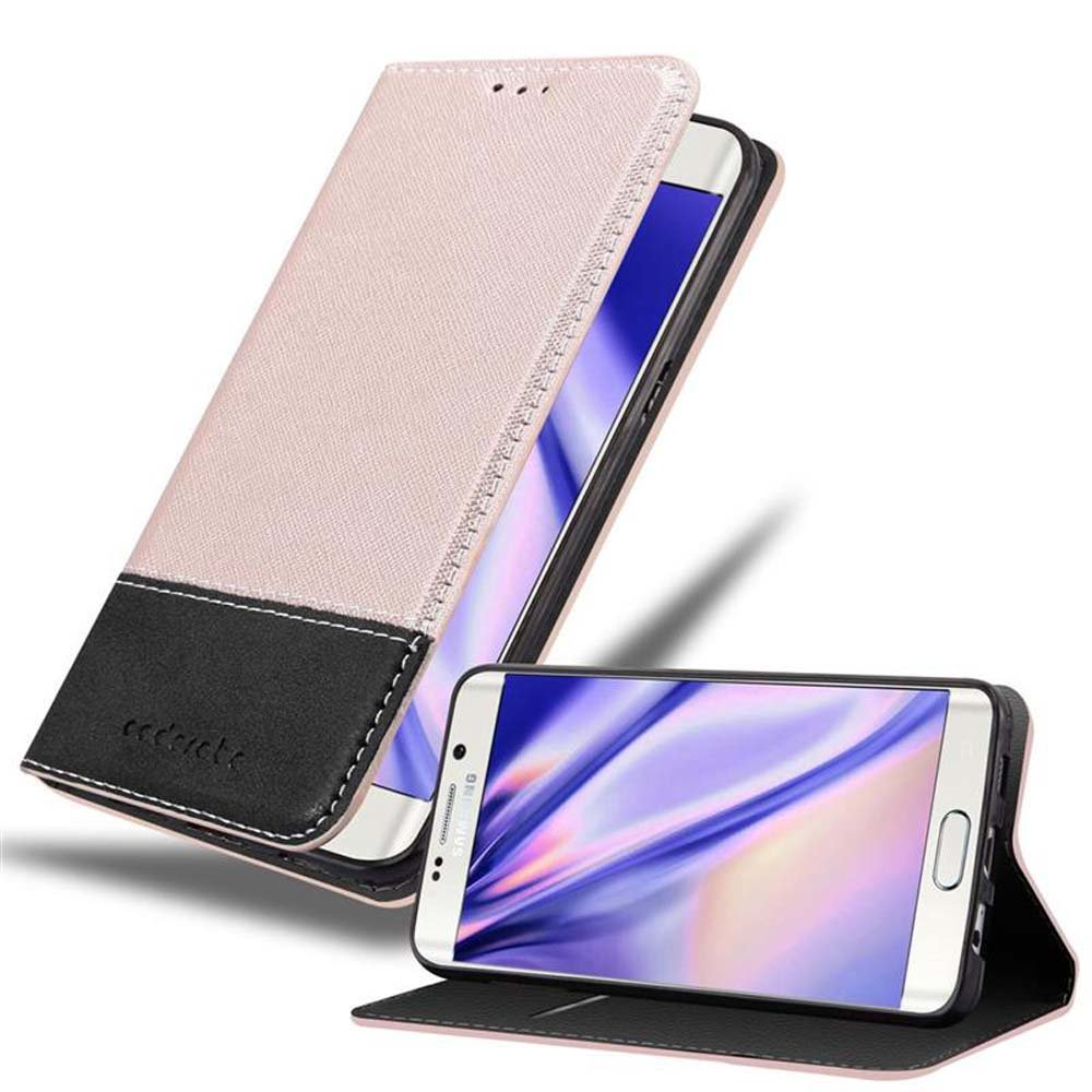 CADORABO Kunstleder Hülle, Galaxy S6 GOLD ROSÉ SCHWARZ PLUS, EDGE Samsung, Bookcover