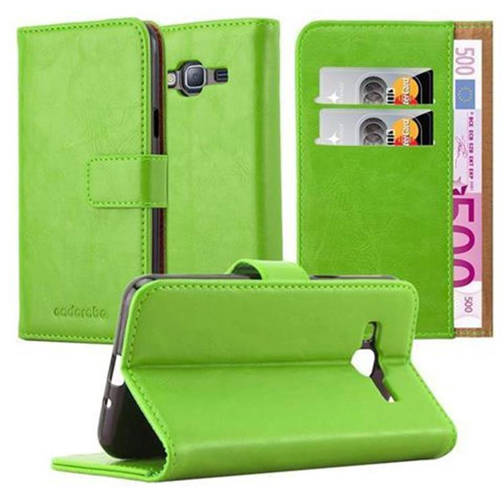 Hülle Samsung, Book Galaxy Style, Luxury CADORABO J3 2016, GRÜN Bookcover, GRAS