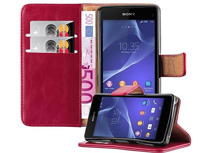 CADORABO Hülle Luxury ROT Book WEIN Z1 Bookcover, Sony, COMPACT, Xperia Style