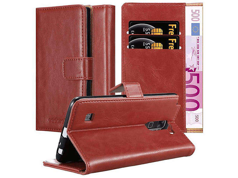 CADORABO Hülle Luxury Book Style, Bookcover, LG, STYLUS 2, WEIN ROT