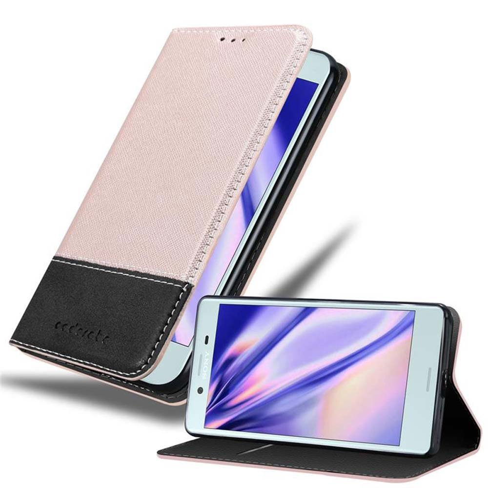 ROSÉ COMPACT, X Kunstleder Bookcover, Sony, Hülle, Xperia GOLD CADORABO SCHWARZ