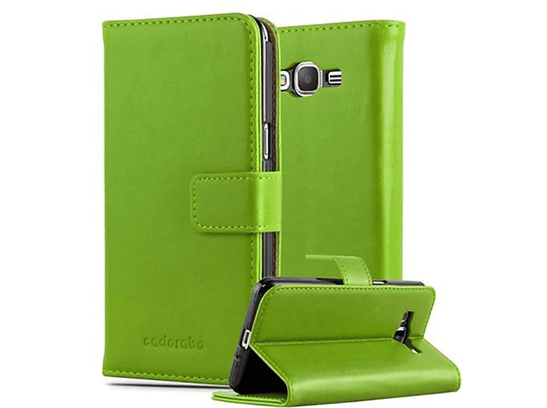 CADORABO Hülle Luxury Book Style, Bookcover, Samsung, Galaxy GRAND PRIME, GRAS GRÜN
