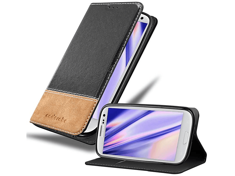 Galaxy / Bookcover, NEO, BRAUN S3 Samsung, Hülle, S3 SCHWARZ Kunstleder CADORABO