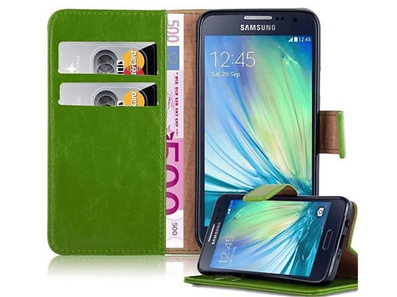 CADORABO Hülle Luxury Book Style, Bookcover, Samsung, Galaxy A3 2015, GRAS GRÜN
