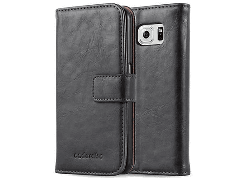 Galaxy Samsung, Hülle SCHWARZ Bookcover, Book Luxury CADORABO S6, GRAPHIT Style,