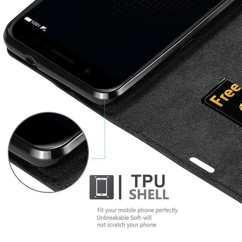Schwarze Handyhülle, offen, mit Telefon und Label 'TPU SHELL'.