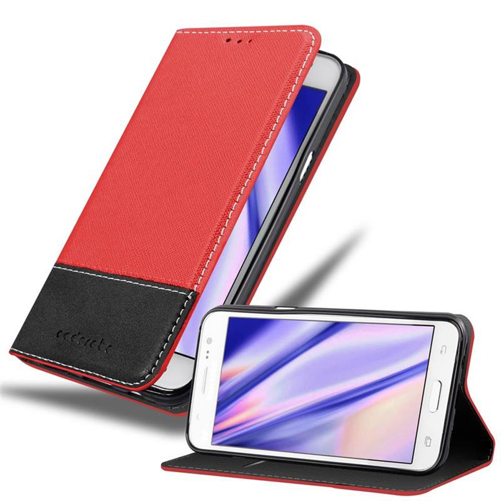 J5 Kunstleder Hülle, Galaxy Samsung, CADORABO Bookcover, SCHWARZ ROT 2015,