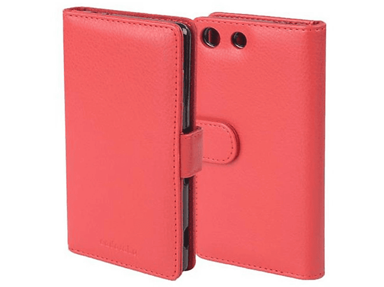 Bookcover, Hülle CADORABO M5, Book mit Standfunktuon, Sony, Kartenfach ROT INFERNO Xperia