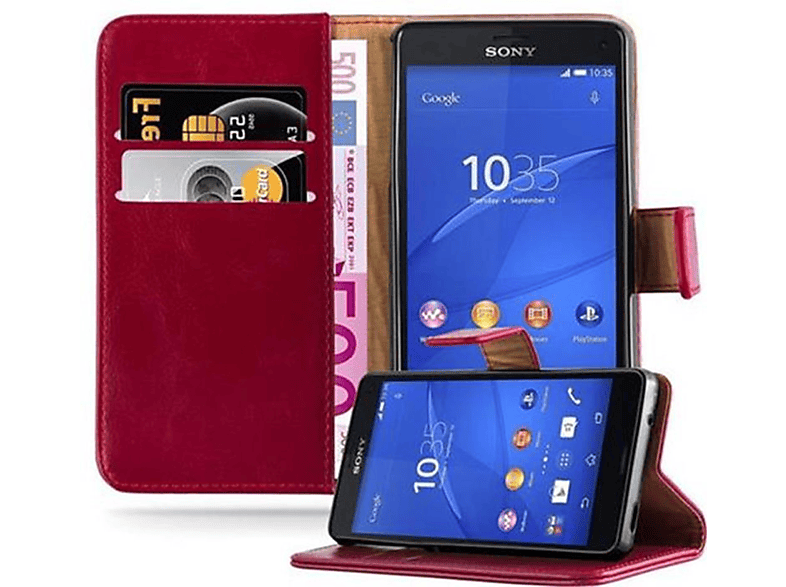 CADORABO Hülle Luxury Book Style, Bookcover, Sony, Xperia Z3 COMPACT, WEIN ROT