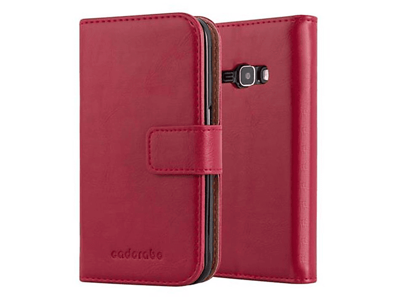 CADORABO Hülle Luxury Book Style, Bookcover, Samsung, Galaxy J1 2016, WEIN ROT