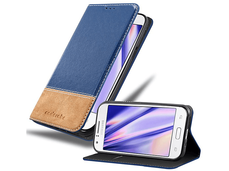 BRAUN 2015, Kunstleder Bookcover, Galaxy CADORABO J1 DUNKEL Hülle, BLAU Samsung,