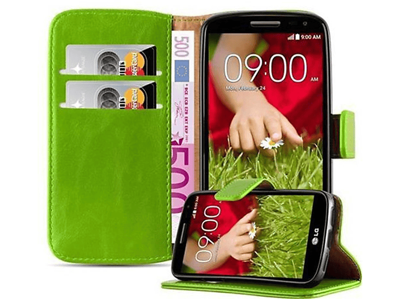 LG, G2 GRÜN Luxury Hülle CADORABO GRAS Book Bookcover, Style, MINI,