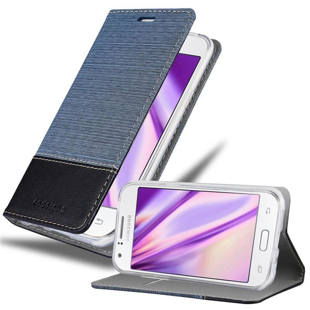 Galaxy Bookcover, BLAU Book DUNKEL J1 CADORABO Samsung, Jeans im SCHWARZ 2015, Style, Schutzhülle