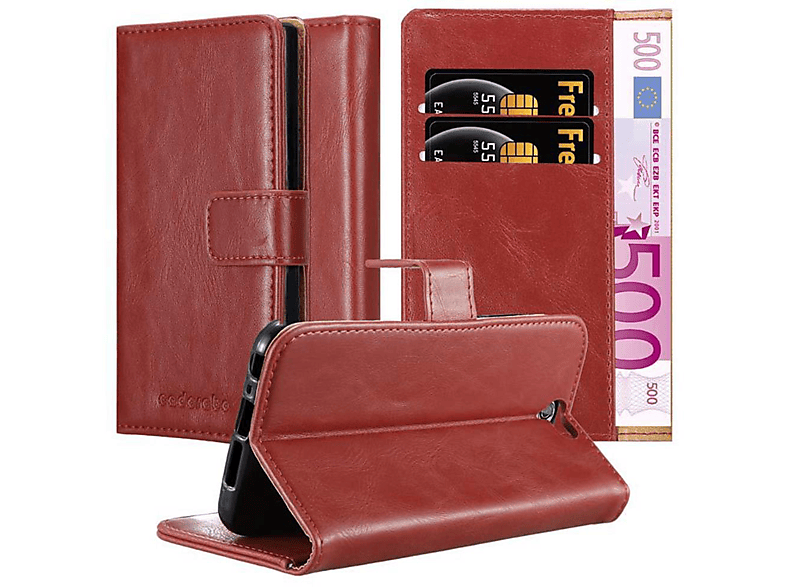 CADORABO Hülle Luxury Book Style, Bookcover, HTC, ONE A9, WEIN ROT