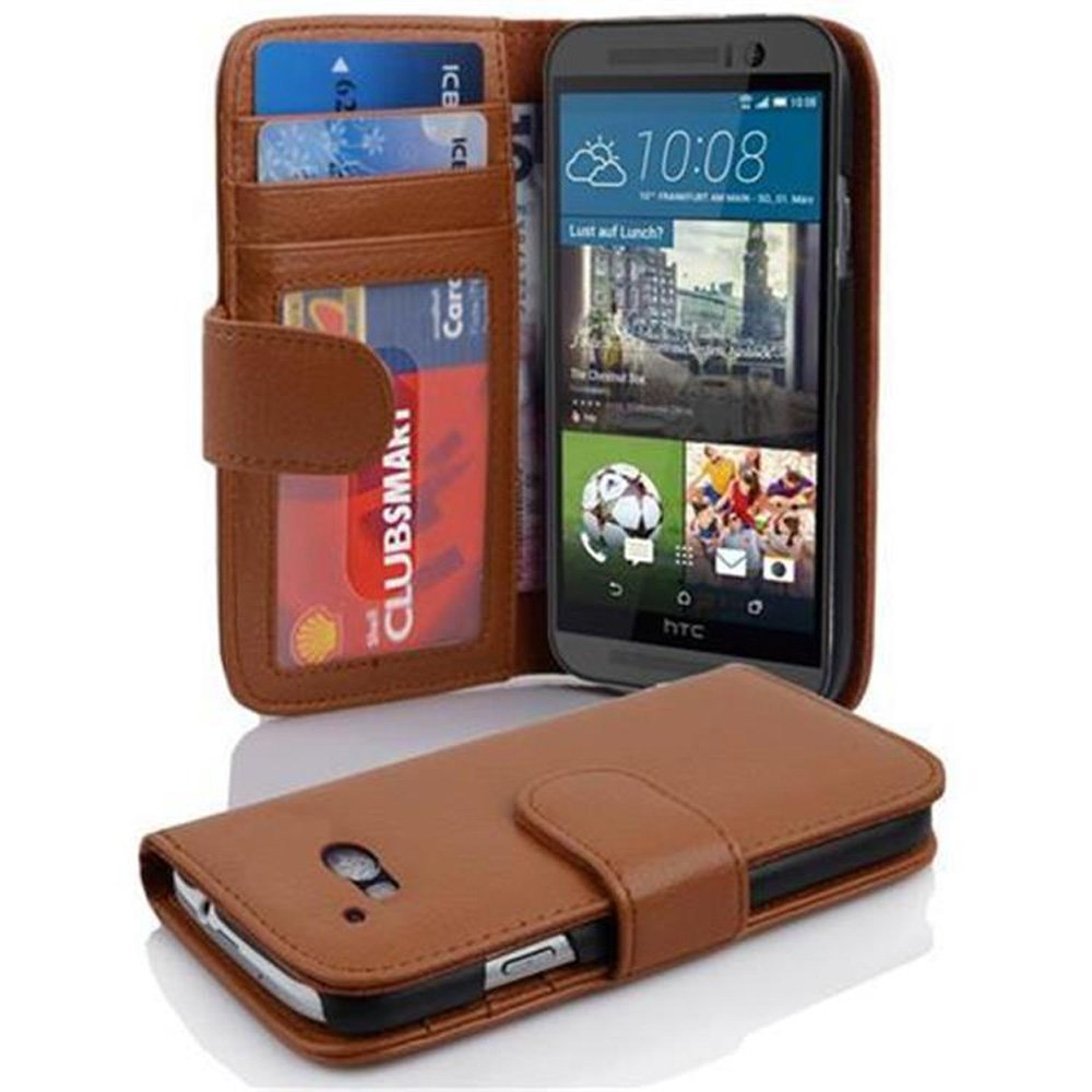 M9, BRAUN mit Standfunktuon, COGNAC Kartenfach CADORABO Book Hülle Bookcover, HTC, ONE