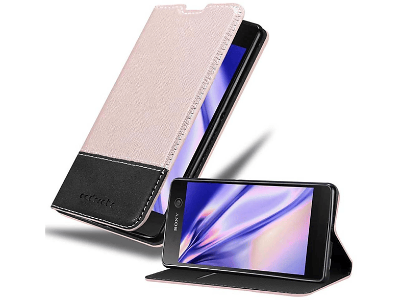 CADORABO Kunstleder Sony, ROSÉ Xperia M5, GOLD Bookcover, SCHWARZ Hülle