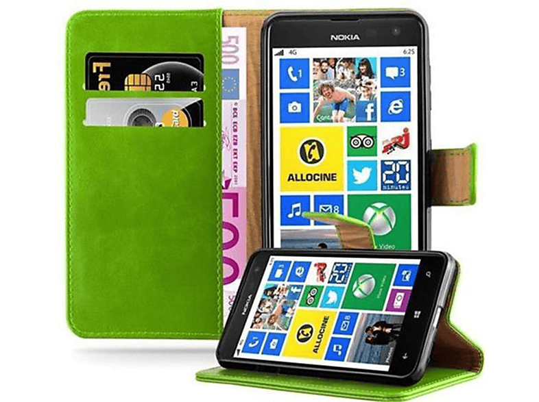 CADORABO Hülle Luxury Book Style, Bookcover, Nokia, Lumia 625, GRAS GRÜN