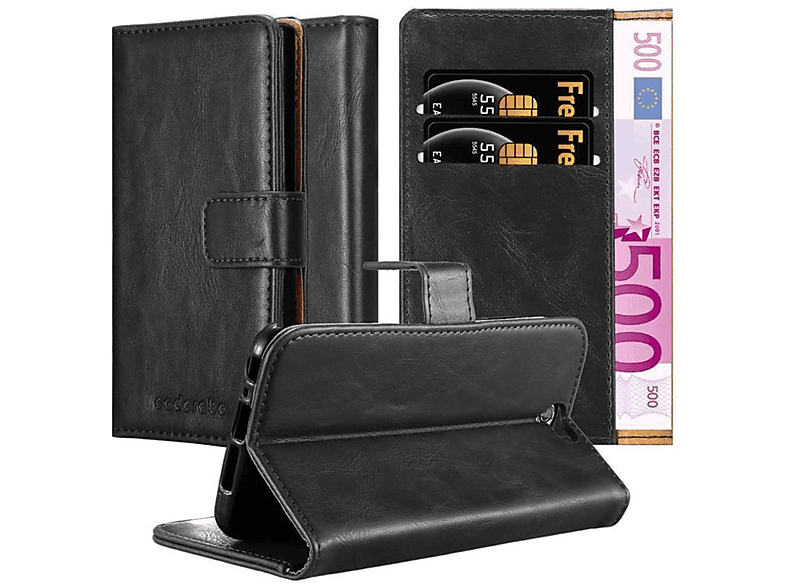 Style, SCHWARZ Bookcover, GRAPHIT A9, Luxury CADORABO Book Hülle ONE HTC,