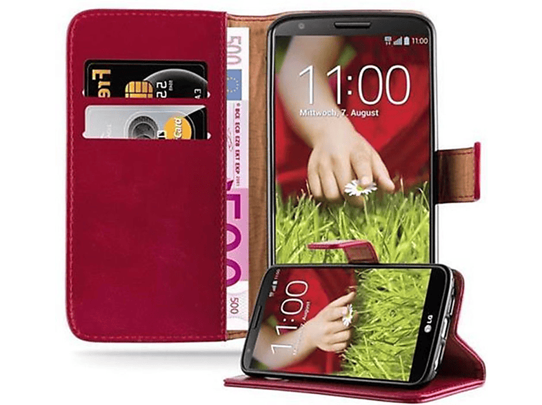 CADORABO Hülle Luxury Book Style, LG, Bookcover, WEIN G2, ROT