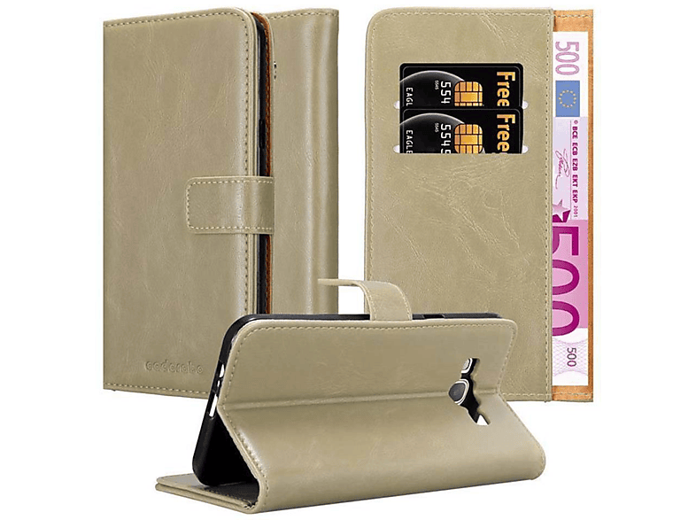 CADORABO Hülle Luxury Book Style, Galaxy Bookcover, BRAUN A8 Samsung, CAPPUCCINO 2015