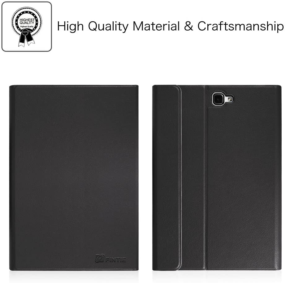Schwarze Tablet-Hülle, geschlossen und offen, mit dem 'Highest Quality' Abzeichen oben.