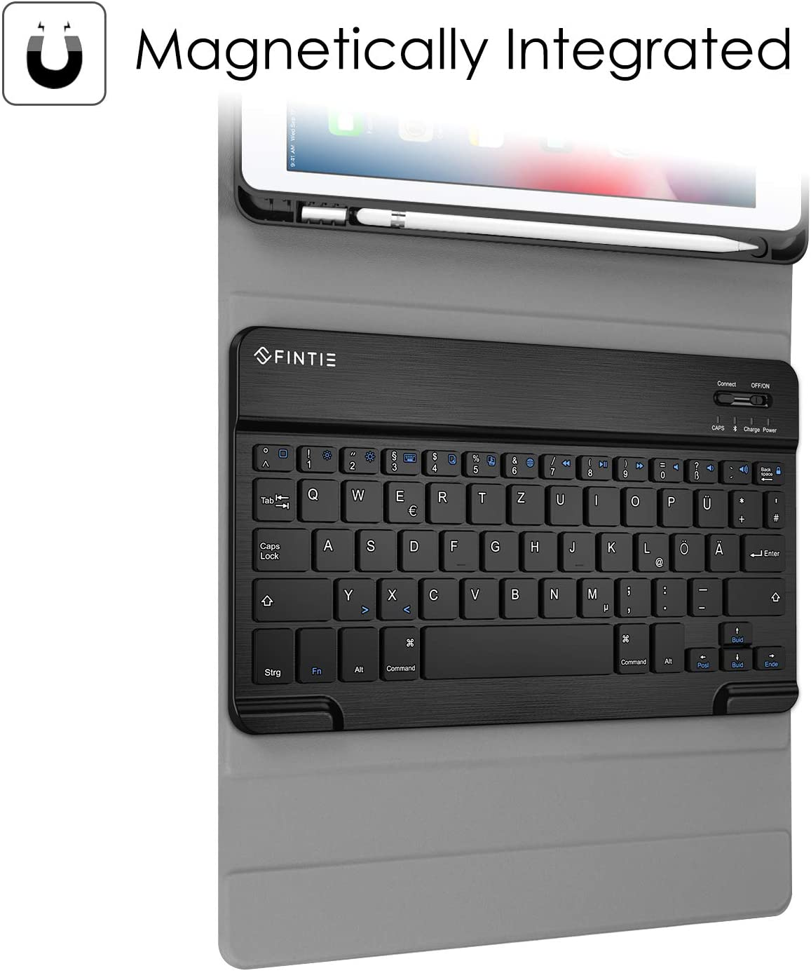 FINTIE Hülle + Tastatur Tablethülle Kunstleder, Schwarz für Apple Bookcover
