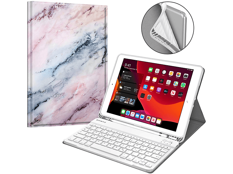 Apple Kunstleder, Rosa Tastatur + für Marmor Tablethülle Hülle Bookcover FINTIE