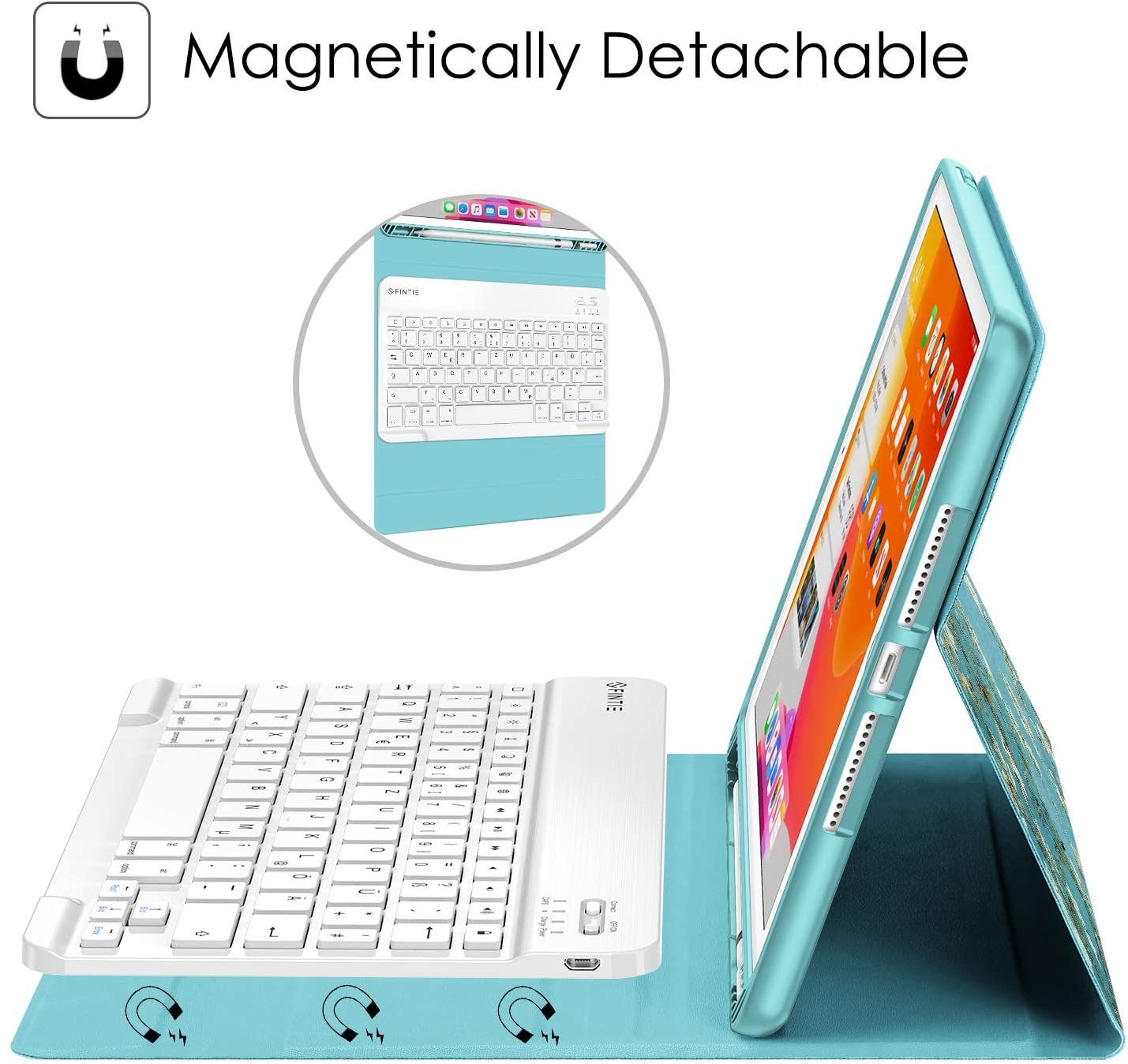 FINTIE Hülle Tastatur Mandelblüten Bookcover Tablethülle + Kunstleder, Apple für