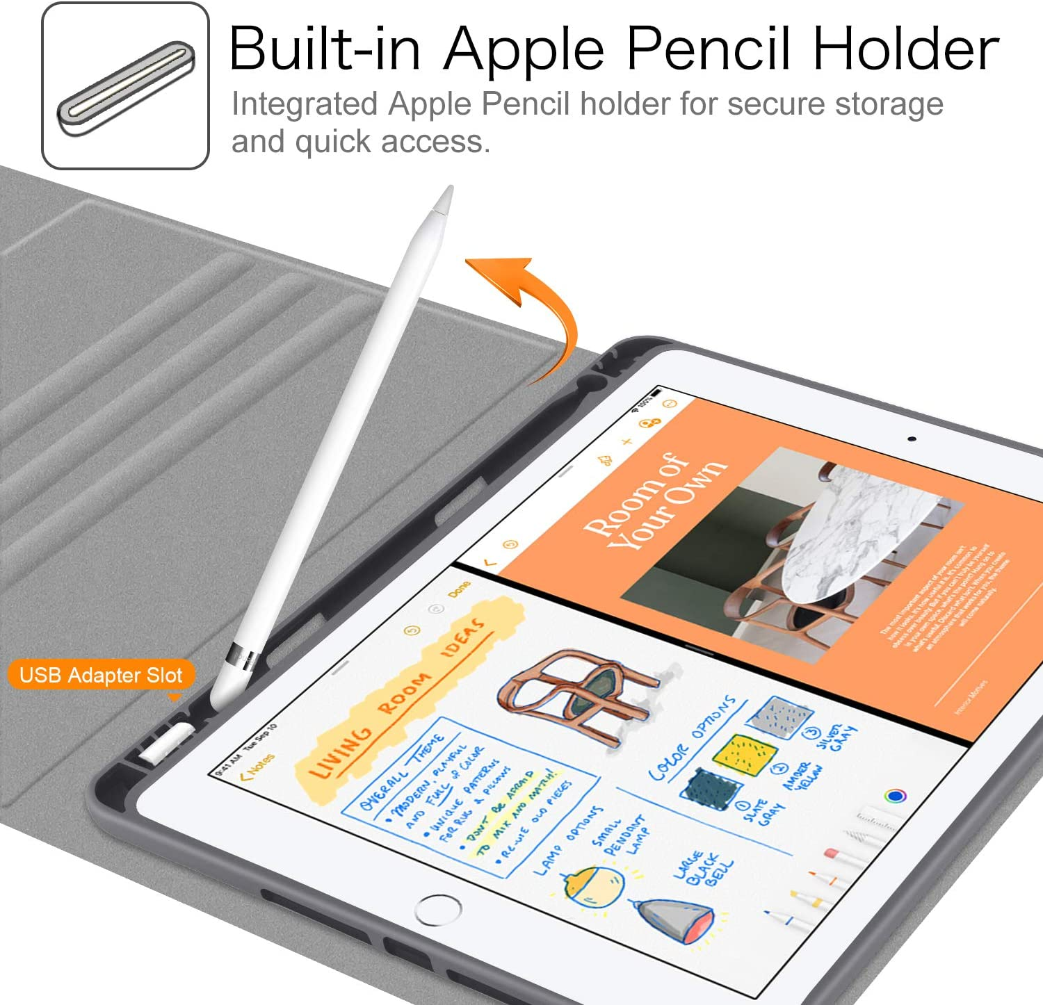 Kunstleder, + Bookcover für Hülle Grau Tablethülle Silber FINTIE Tastatur Apple