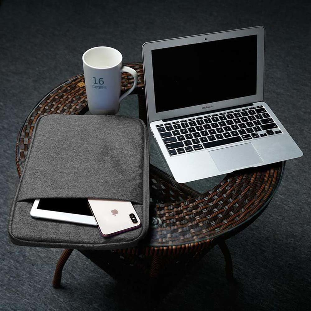 GRAU / Tablet Zoll 14 Notebook mit Universal Stoff, und CADORABO für Tasche Laptop Sleeve Schutz Laptoptasche Fach Samt-Innenfutter DUNKEL