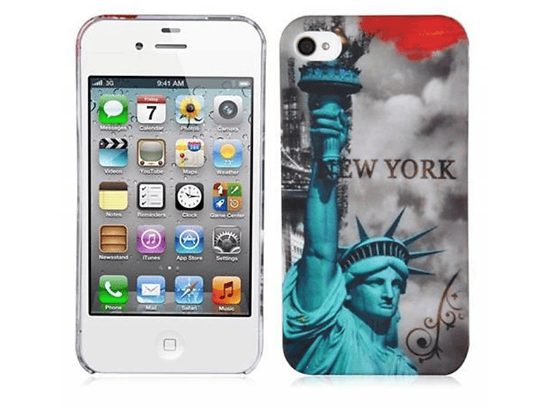 4 FREIHEITSSTATUE 4S, Hülle CADORABO Hard im - Case Apple, trendigen NEW / iPhone Schutzhülle Design, Backcover, YORK
