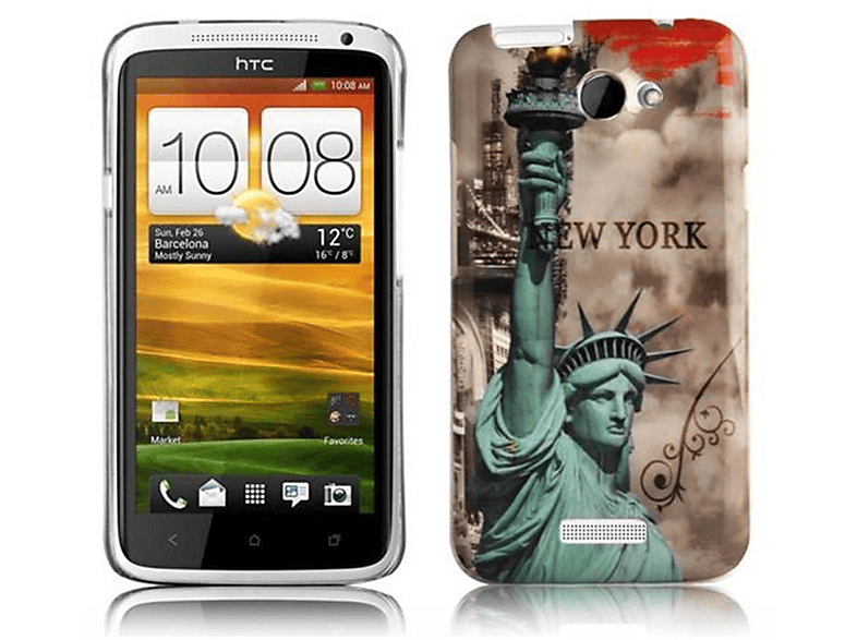 Hard Case Schutzhülle Backcover, / ONE FREIHEITSSTATUE YORK X+, im CADORABO Design, NEW HTC, Hülle - X trendigen