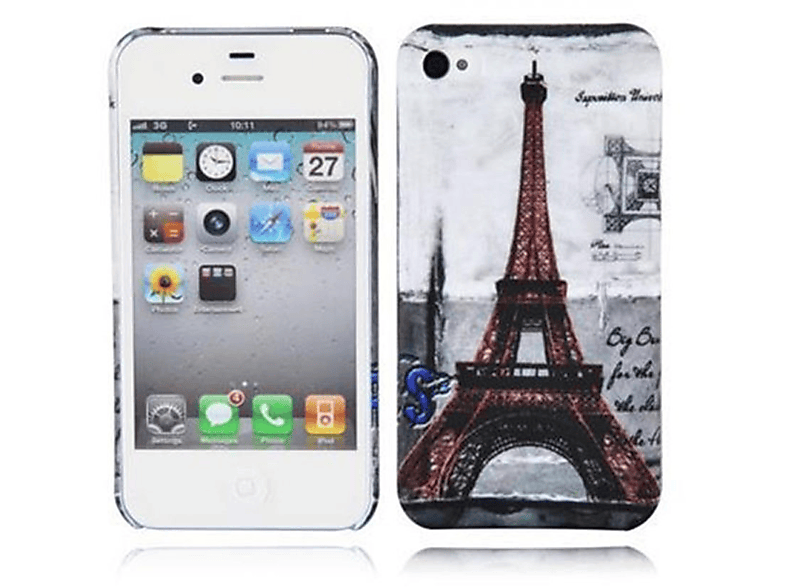 CADORABO Hülle trendigen - Schutzhülle 4 im EIFFELTURM Apple, Design, / 4S, Hard PARIS iPhone Case Backcover