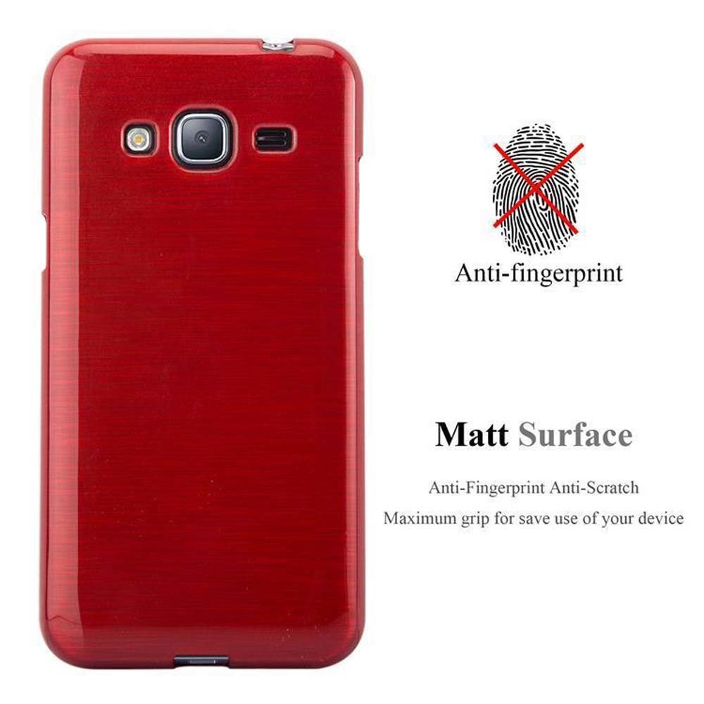 Rote Handyhülle mit Kamera- und Knopfausschnitten. Anti-Fingerabdruck und matte Oberfläche.