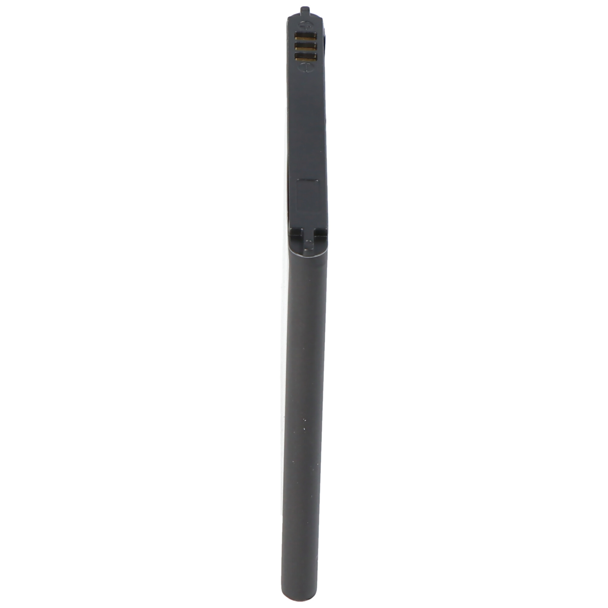Ein dunkles, langes Gerät, möglicherweise ein Stift oder ein Stift, von der Seite betrachtet. Es hat eine schlanke, zylindrische Form.