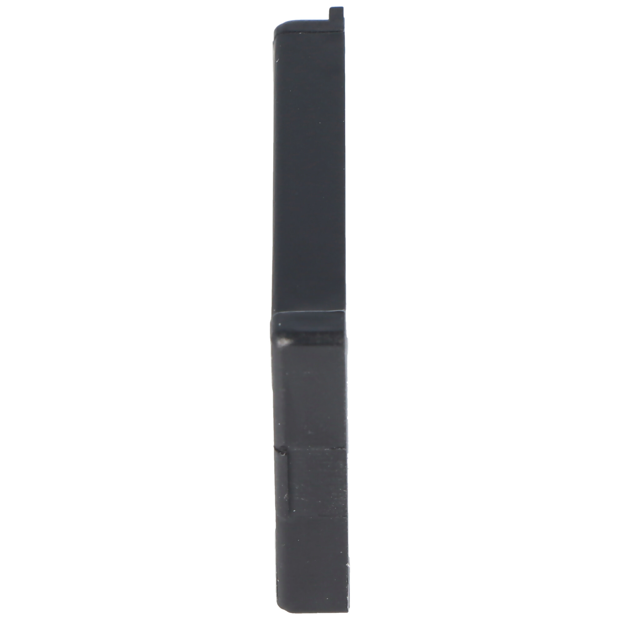 Schwarze Handyhülle, Seitenansicht, mit glatter Oberfläche und leicht strukturierter Oberkante.
