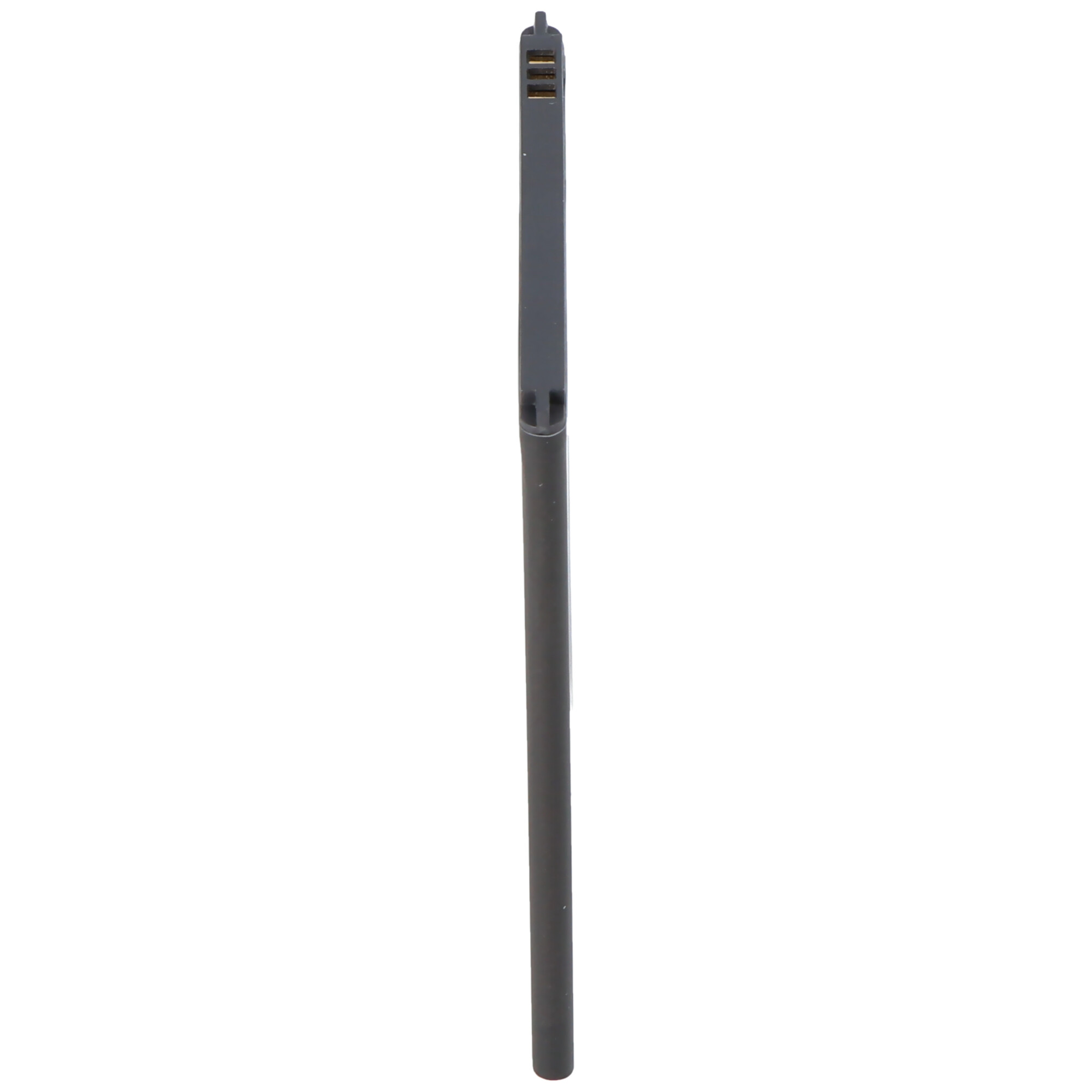 Ein grauer Stift mit Kontakten an der Spitze auf weißem Hintergrund.