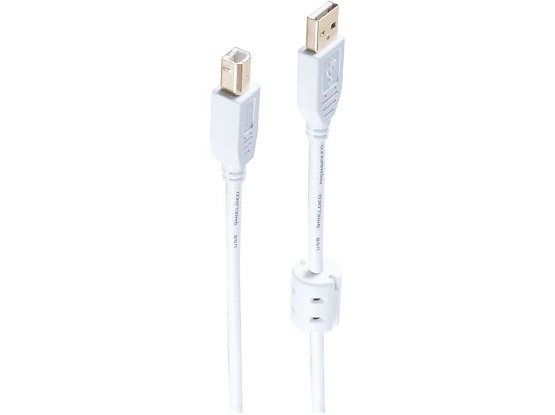 SHIVERPEAKS USB Kabel A St.+Ferrit/B St. USB 5m Kabel verg. weiß 2.0 USB