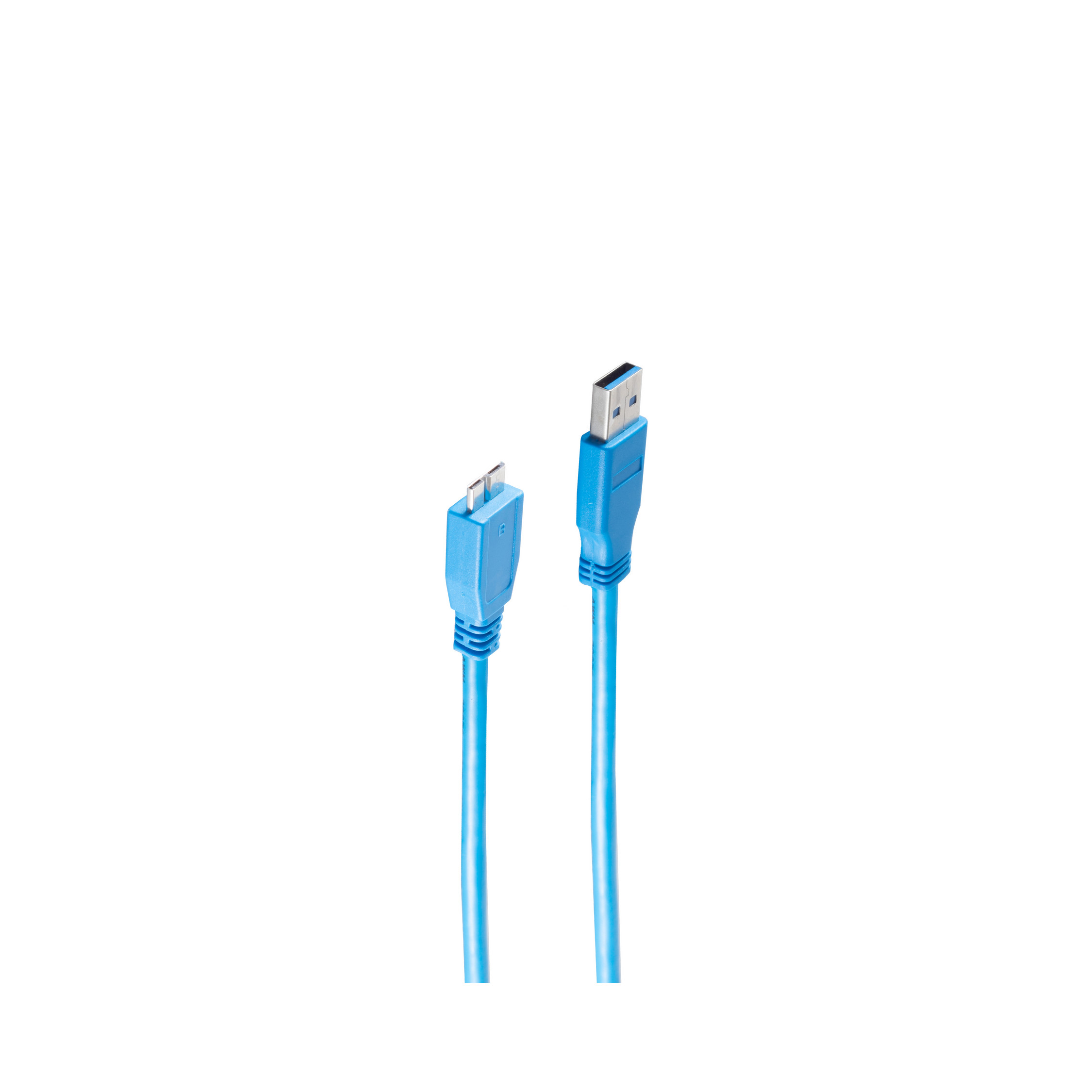 Due cavi USB blu su sfondo bianco. Uno con micro USB, l'altro con connettore USB standard.