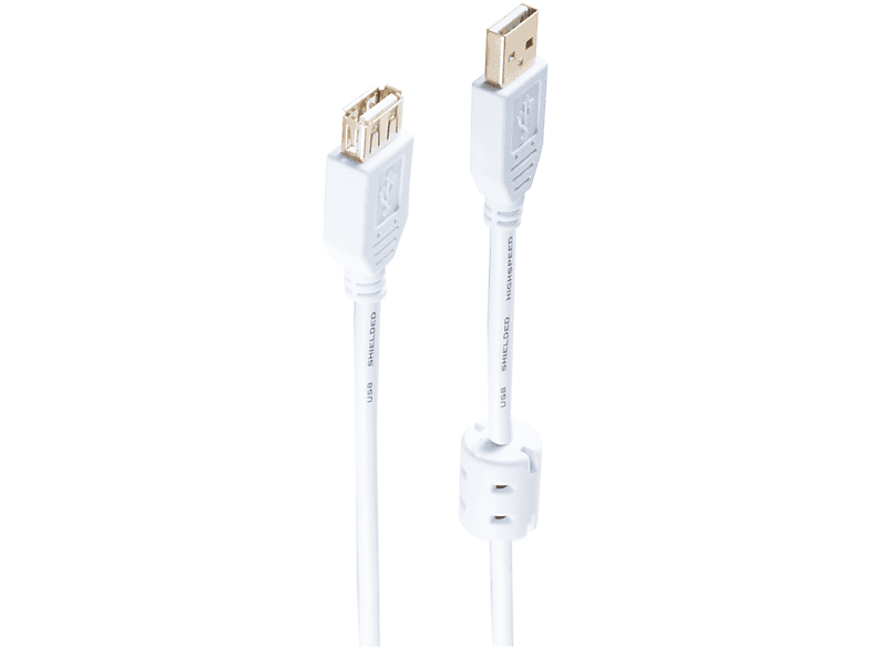 SHIVERPEAKS USB Kabel A St./A Buchse FERRIT verg. 2.0 weiß 1m USB Kabel