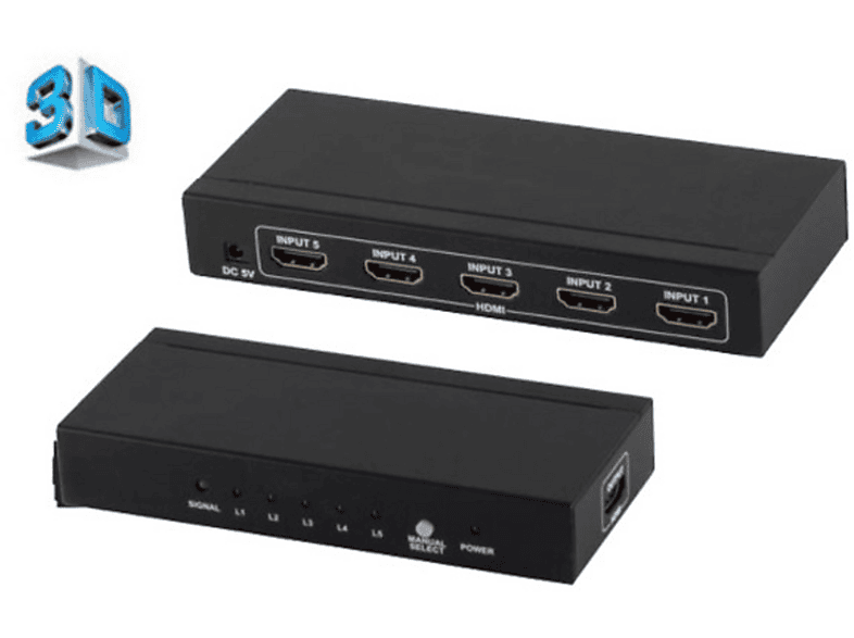 SHIVERPEAKS HDMI Switch, Switch 1x VER1.4 3D, HDMI OUT, 4K2K, 5x IN